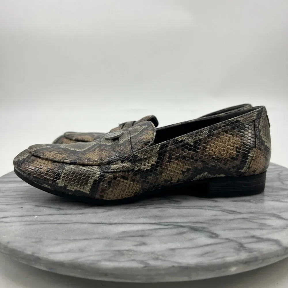 Sam Edelman Circus Loafer Womens 7 Brown Leather Snake Print Slip On Flats Shoes